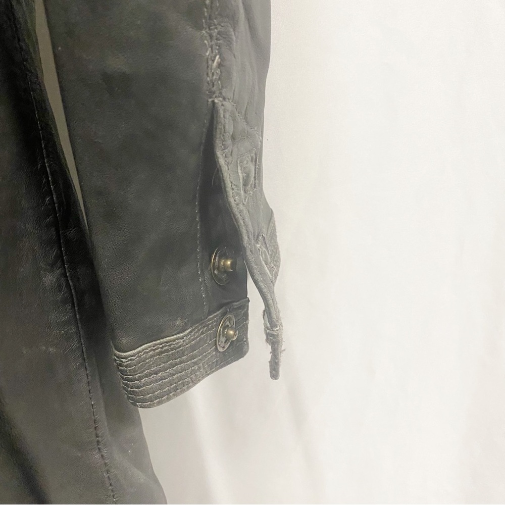 Dick & Jayne Charcoal Gray/Black Genuine Leather Belted Trench Coat - Picture 10 of 11
